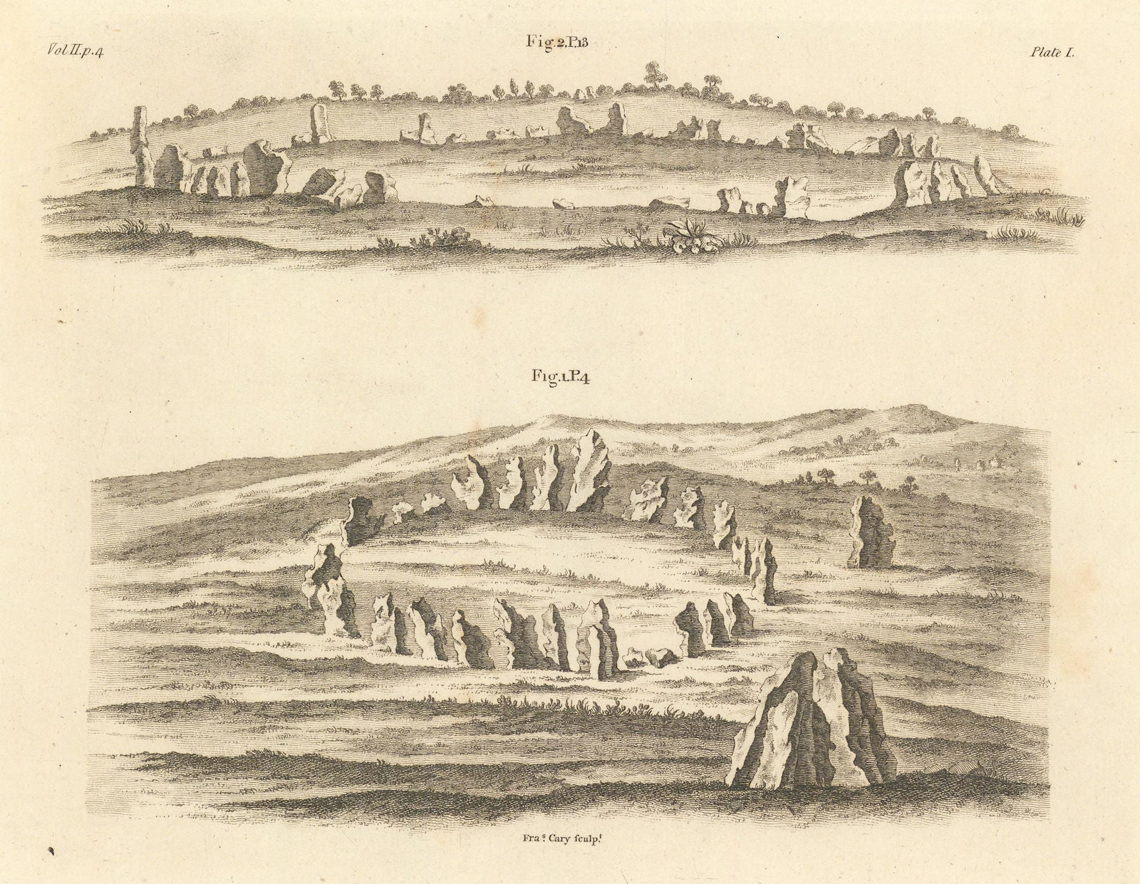 Rollright stones, Long Compton. Neolithic Bronze Age megaliths. Oxfordshire 1806